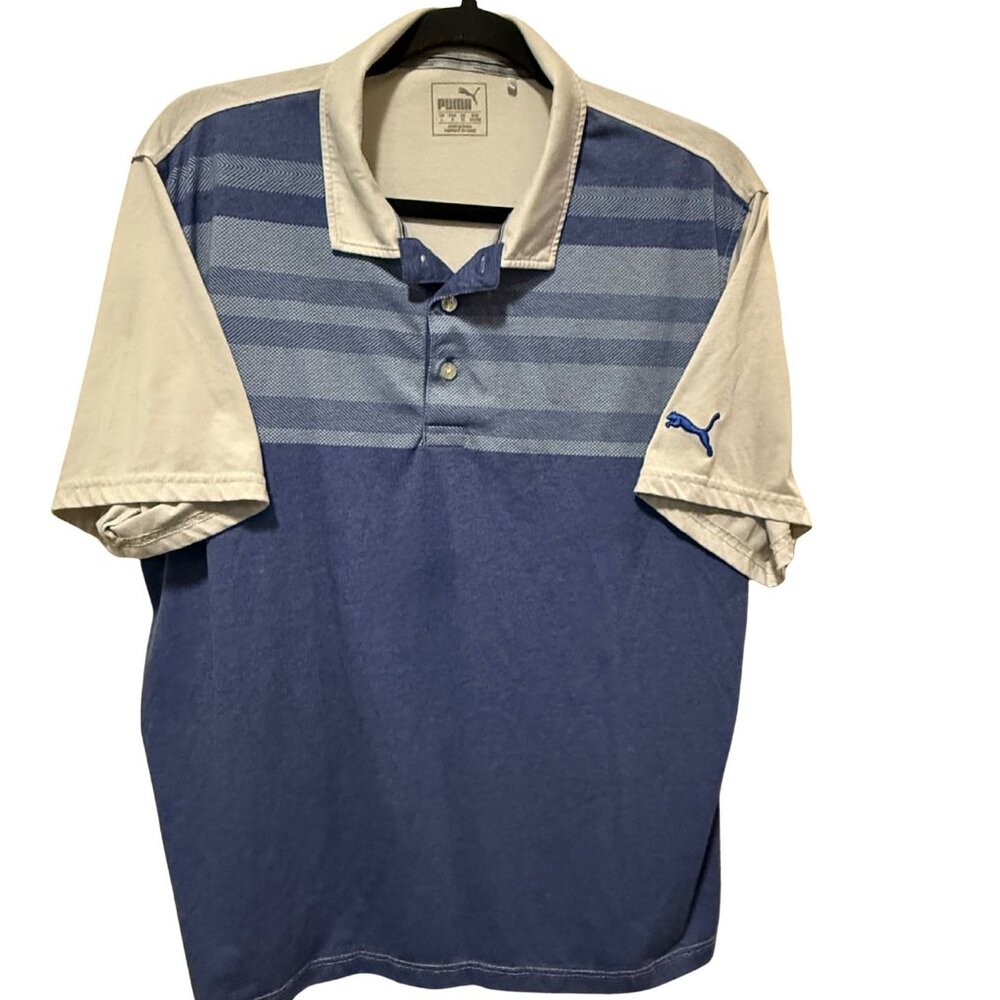 PUMA Men’s Collared Polo L – Light Gray Blue Beige